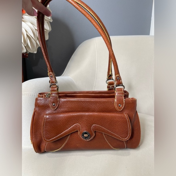 Cole Haan Village Hobo Bag Purse Brown Leather Silver Hardware Multi Compartment - Picture 2 of 10